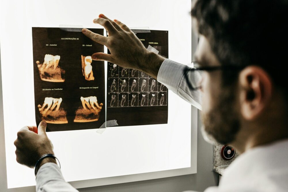 Dentist reviewing xrays