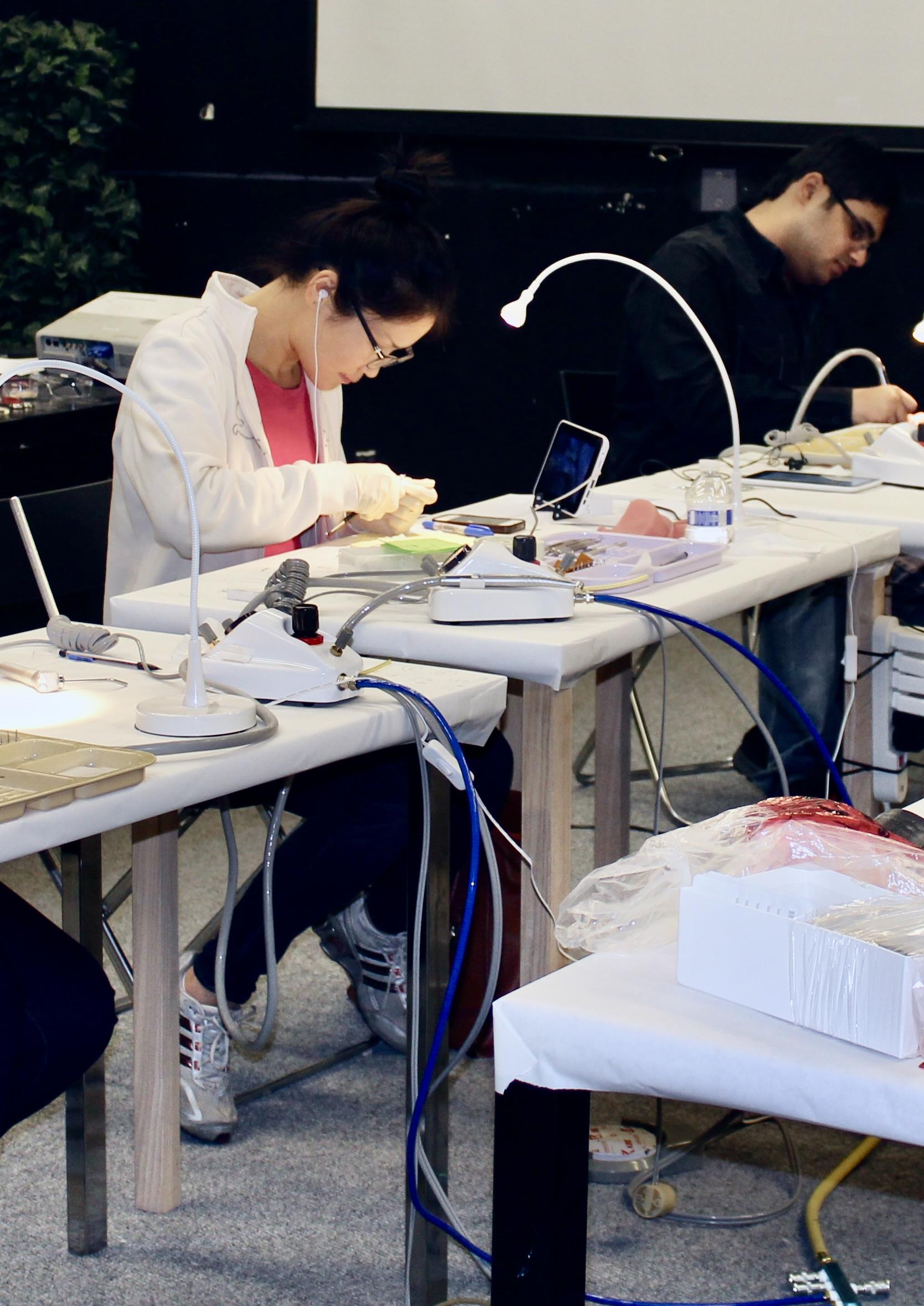student practicing bench test on a typodont